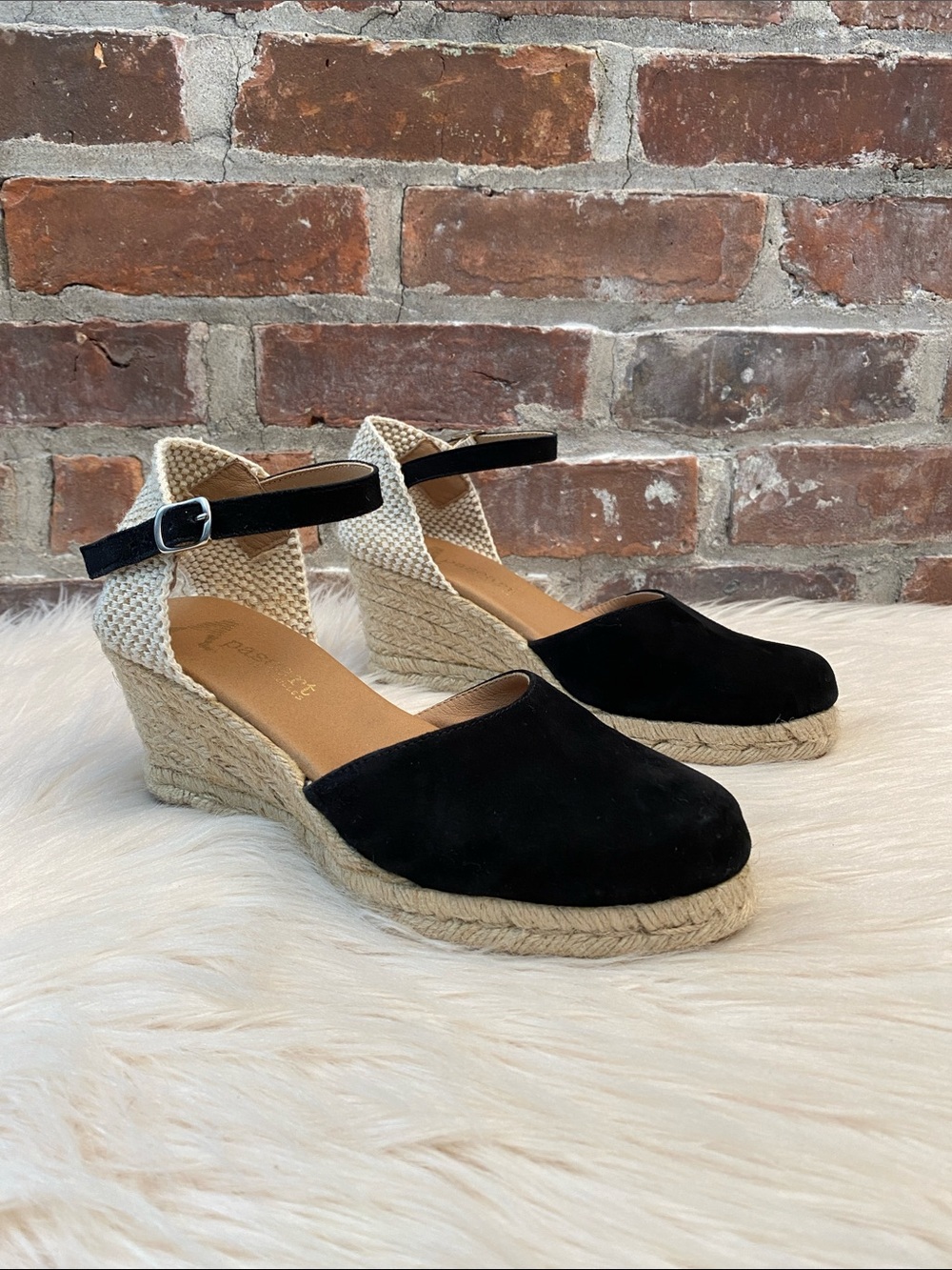 Paseart Espadrilles Black Wedge Sandals Made in Spain, Size EU 38 | US 7.5-8